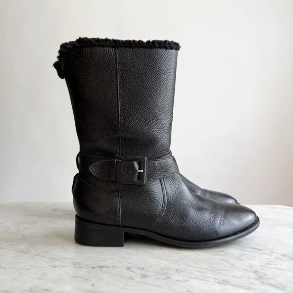 Talbots black grain leather fleece lined mid calf boots‎ size 8.5