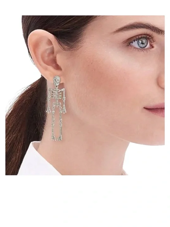 J Crew NWT Silver Crystal Articulated Skeleton Drop Earrings - Women Jewelry