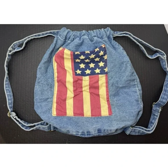 Xhilaration Y2K Jean Denim Backpack With USA Flag VTG‎