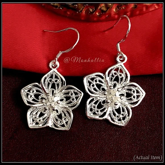 Clearance! NEW 925 SILVER DAHLIA TULIP FLOWER FLORAL SCROLLWORK GARDEN EARRINGS