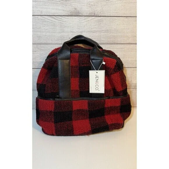 Jen & Co. HATTIE Sherpa Guitar Backpack In Red Black