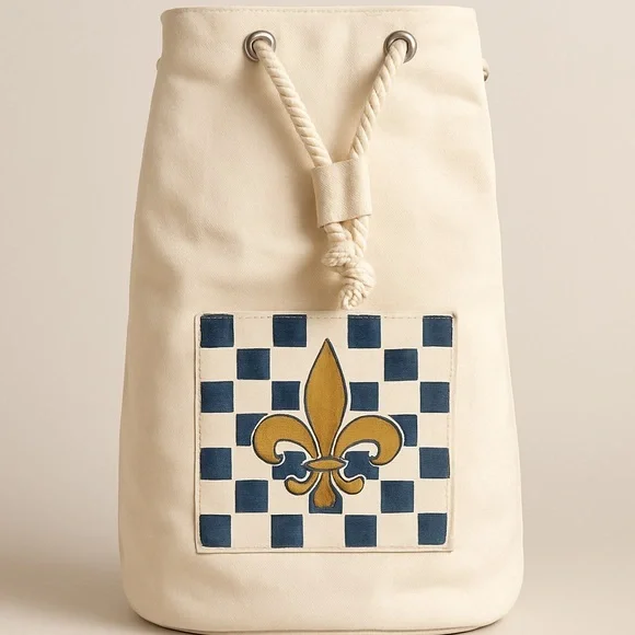 French Inspired Cream and Black Backpack with Rope Drawstring