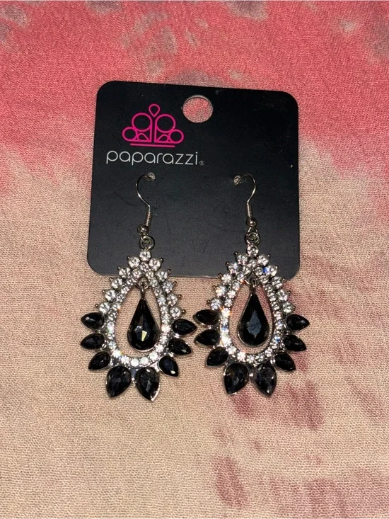 paparazzi Black Teardrop Sparkle Dangle Earrings