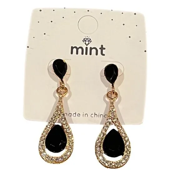 Teardrop Drop Earrings clutch back Earrings Cubic Zirconia Golden Tone Romantic