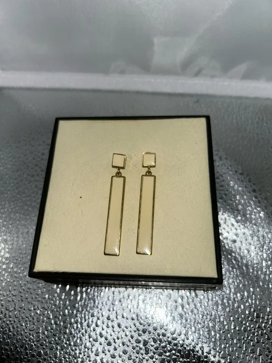 Monet long earrings cream gold tone long drop modern minimalist geometric