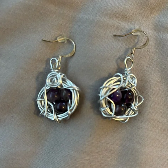 Purple triple bead wired earring