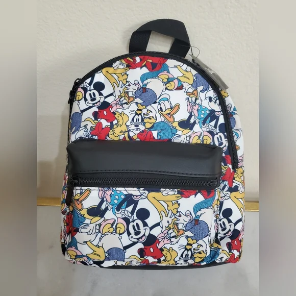 Disney Colorful Mickey Mouse Donald Duck Gang Nylon Backpack NEW Travel Bag