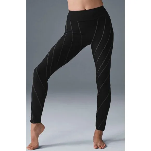 Alo Alosoft High-Waist Sunray Leggings Black White Hi-Rise Waisted Skinny Pants