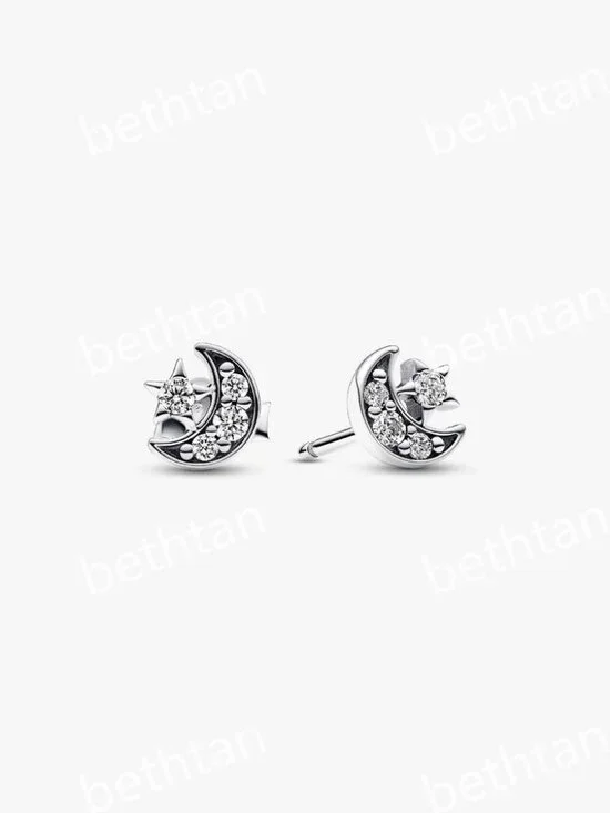 Sparkling Moon & Star Stud Earrings