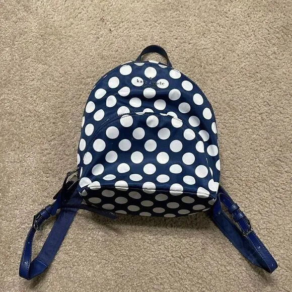 Kate Spade Polka Dot Karissa Nylon Seaside Medium Backpack Blue 3-Compartment