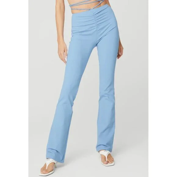 Alo Airbrush High-Waist Cinch Flare Legging Tile Blue Tie-Up Corset Lace Hi-Rise