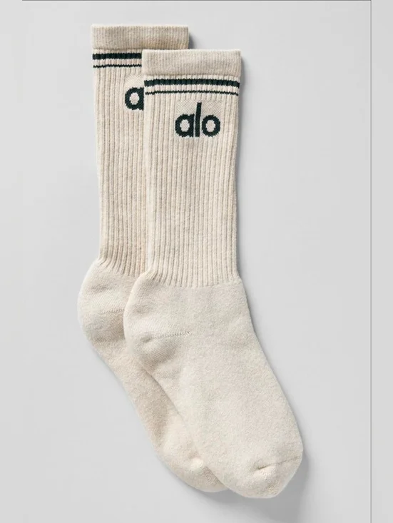 Alo | Unisex Throwback Sock | Oatmeal Heather/Charcoal Green