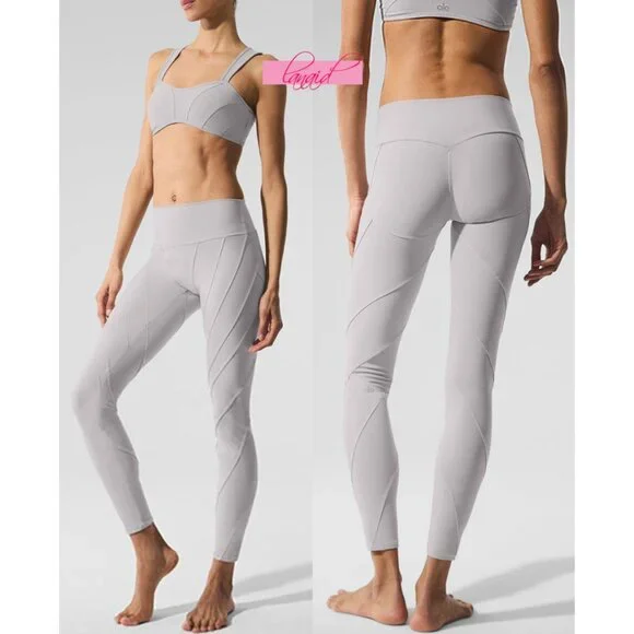 BUNDLE Alo Washed Alosoft Sunray Bra & High-Waist Legging Grey Sky Wash SET XS
