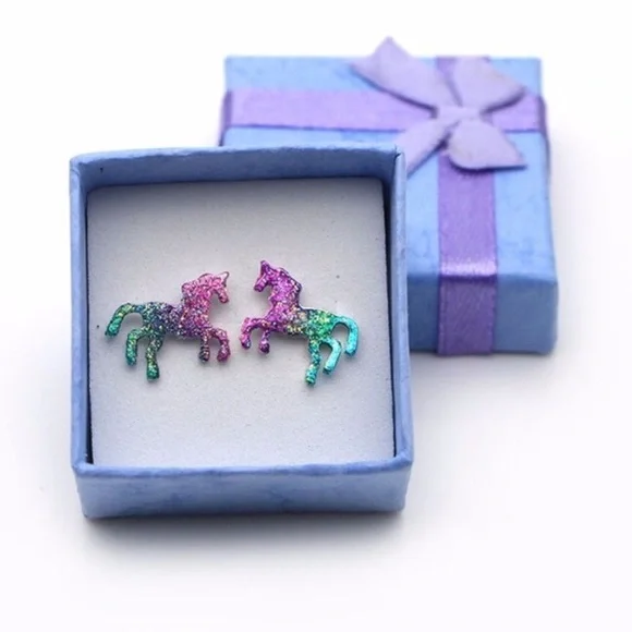 Unicorn Ombré Glitter Festival Sparkle Pierced Stud Earrings NIBag