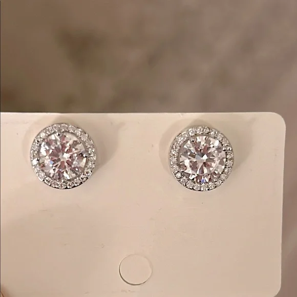 Elegant Cubic Zirconia Crystal Silver Stud Earrings