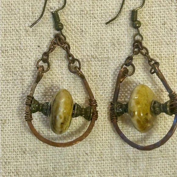 Handcrafted Copper & Stone Dangle Earrings – Boho Rustic