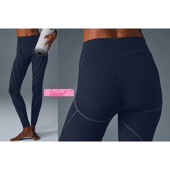 Alo High-Waist Sunray Leggings Navy Ivory Alosoft Hi-Rise Waisted Tights Skinny