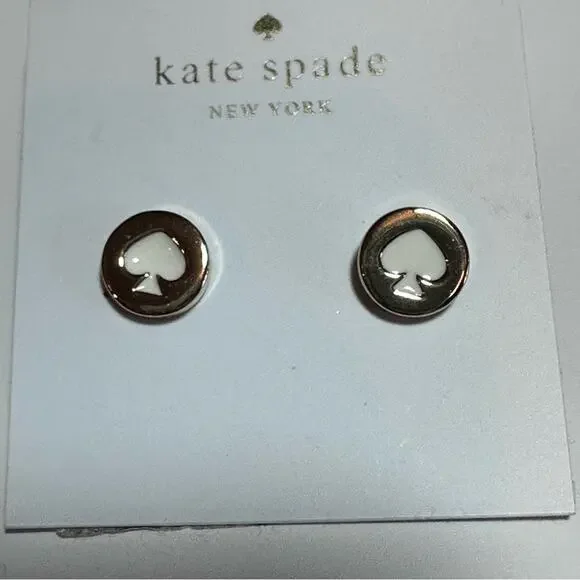 Kate Spade - Spot The Spade, White and Gold Stud Earrings, NWT