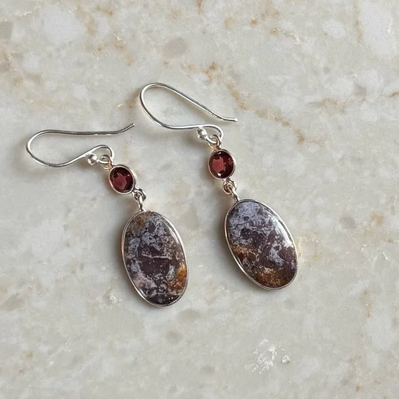 NWOT Sundance Painted Prairie Earrings, Indian Blanket Jasper, Garnet, Sterling
