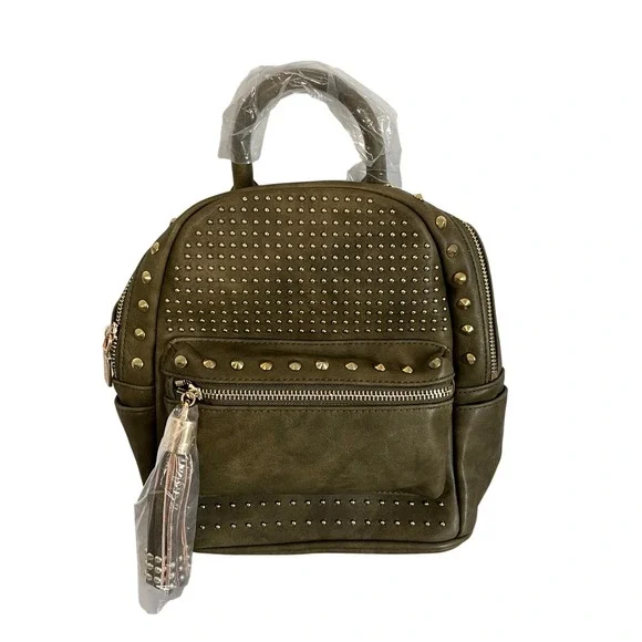 Brentano Mini Backpack Women OS Olive Green Studded Vegan Leather‎ CJ11555