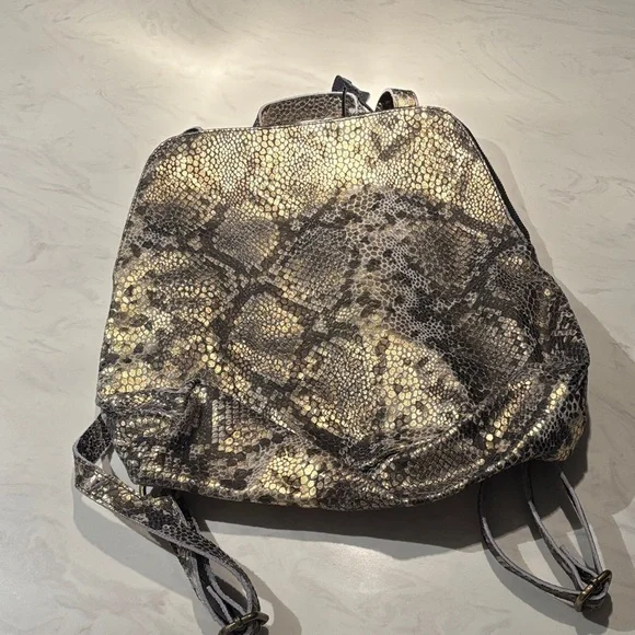 Jane Marie Piper Gold and Black Snakeskin Patterned Leather Women's Backpack