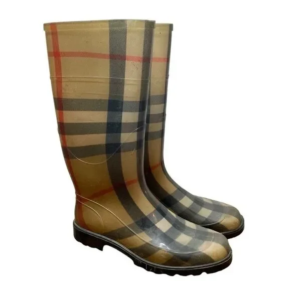 Burberry Rain Boots Waterproof Rubber Nova Check Size 39‎ Plaid Print Outdoor