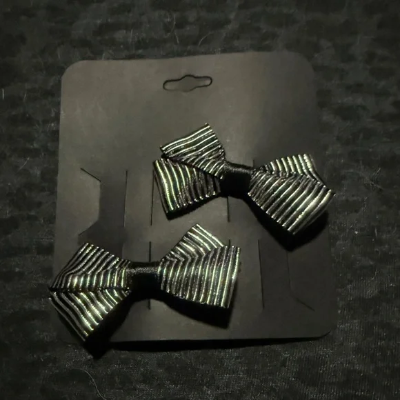 Striped Black and Silver Hair Bows