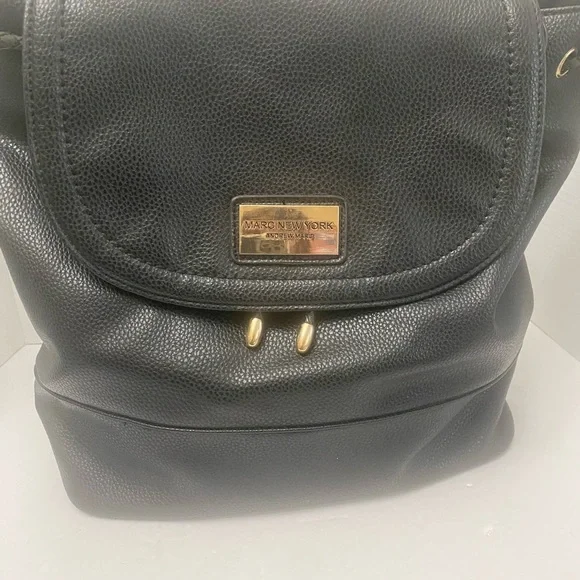 Marc New York Black Leather Backpack with Gold Accents