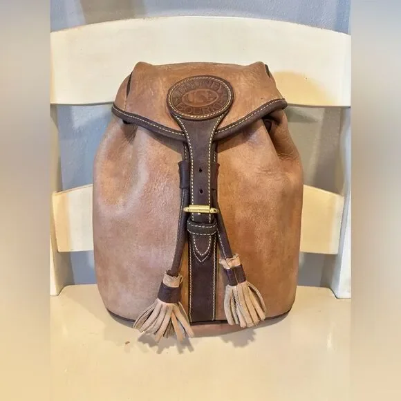 Vintage Dooney & Bourke AWL Nubuck Leather Backpack Purse Brown Tassel USA Made