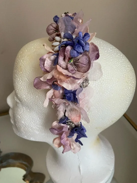 Handmade Floral Turban Headband in Pink & Purple Pastel