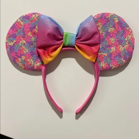 Disney Pink Rainbow Sequin Minnie Ears Headband