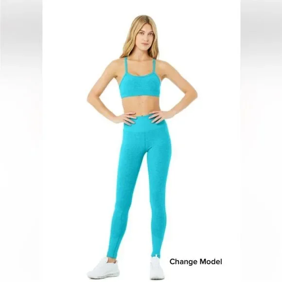 NWOT Alo Yoga High-Waist Chill Zone Lounge Legging in Bright Aqua Heather, Sz XS