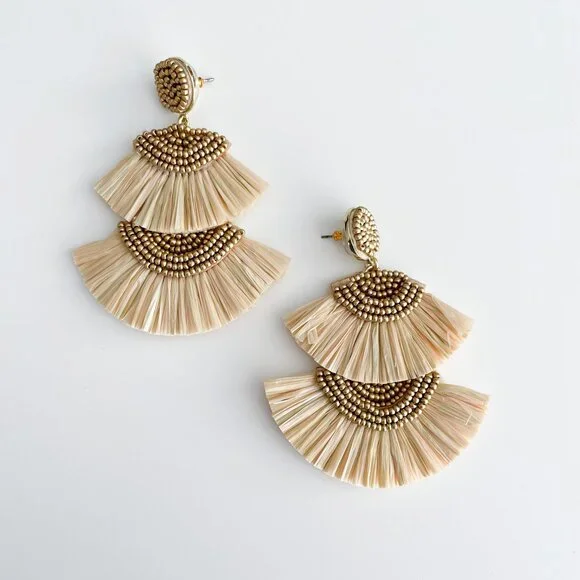 J. Crew Factory Beaded Fan Statement Earrings (Natural)