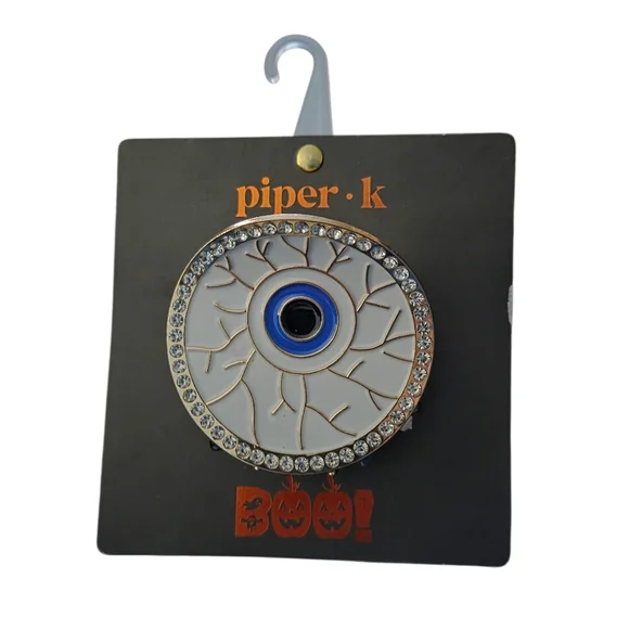 Piper K - 'BOO' Metal & Enamel Eyeball w/ Rhinestone Hair Clip