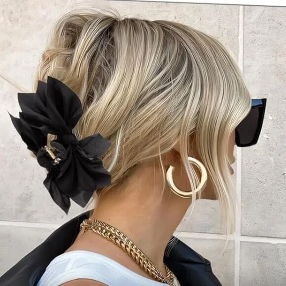 Elegant Black Hair Bow Claw Clip
