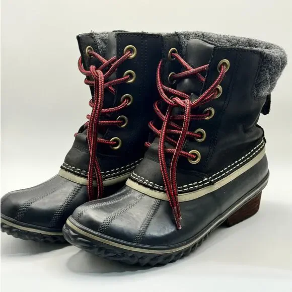 Sorel Slimpack II Lace Boots Women 6 Black Kettle Waterproof Duck NL2348