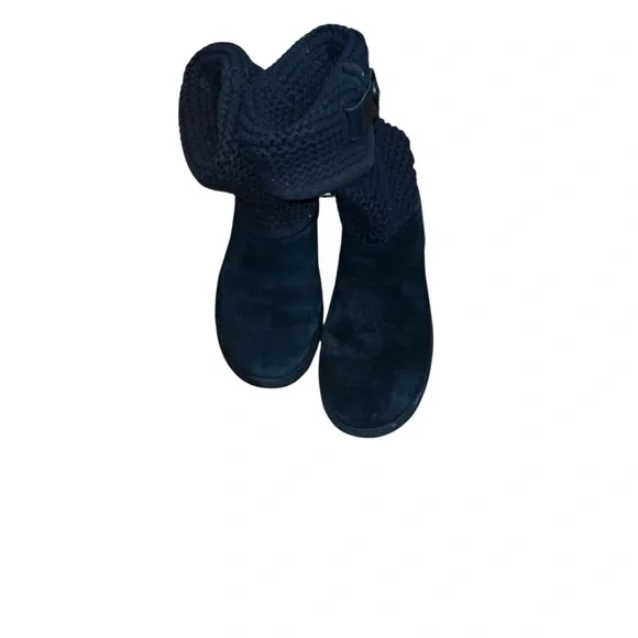 UGG Black Suede and Knit Winter Boots Size 8