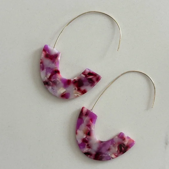 Pink Tortoise Acrylic Earrings Oval Drop for Pierced Ears Fuchsia Multi