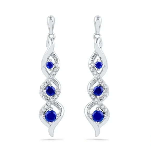 New Beautiful Sterling Silver Blue White Sapphires Drop Earrings