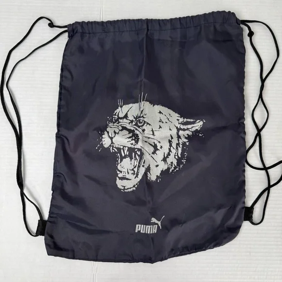 Vintage Puma blue drawstring backpack Y2K aesthetic sportswear
