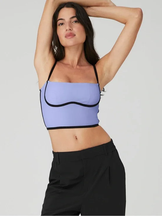Alo Yoga Airbrush Streamlined Sports Bra Crop Tank Top Infinity Blue Black Large