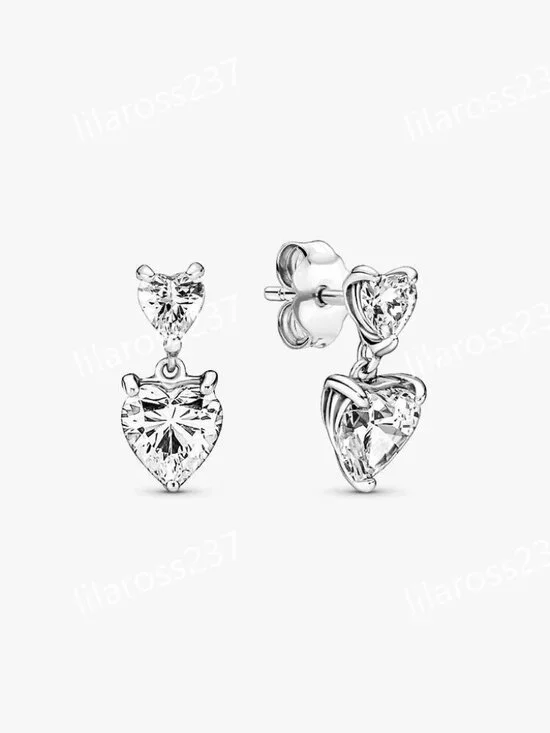 Double Heart Sparkling Stud Earrings