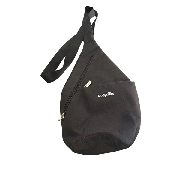 baggallini Black Nylon Sling Backpack Teardrop Crossbody Bag RFID Travel Purse