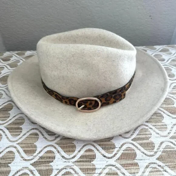 Altar'd State 100% Wool Hat with Leopard Print Buckle Detail with Gold Hardware