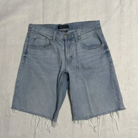 Aeropostale Baggy Jort Shorts Women’s 4 Blue Low Rise Baggy Denim Light Wash