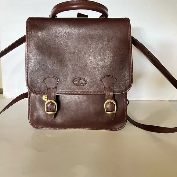Vintage GRUPPO GIORGIO 1966 Made in Italy Brown Leather Convertible Backpack
