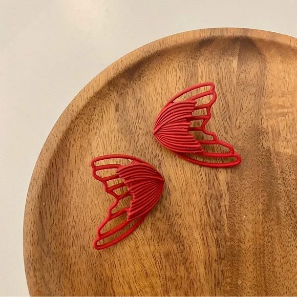 4/$15 Red Fishtail Butterfly Artful Bold Cute Earrings