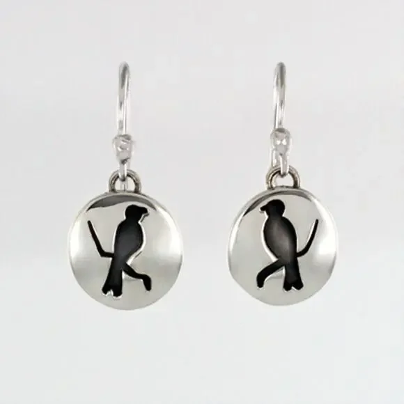 Far Fetched Bird Cutout Dangle Earrings 925 Sterling Silver Black Resin