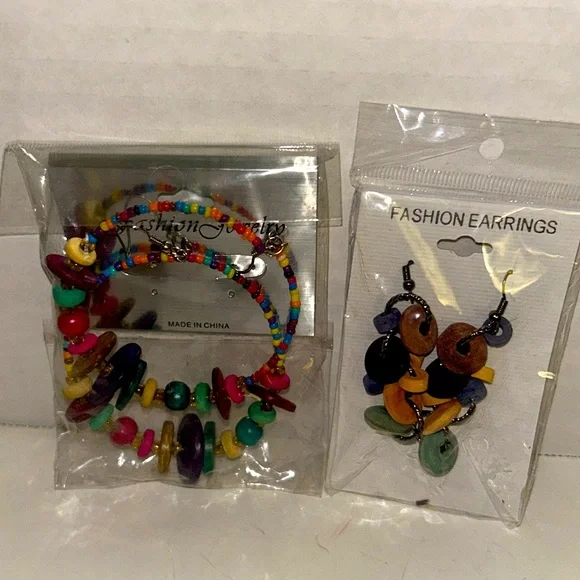 Summer multicolored earrings colorful wooden pierced 2 pair