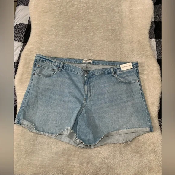 New Abercrombie & Fitch Baggy Denim Shorts Mid Rise Plus Size 37 24‎ Stretch